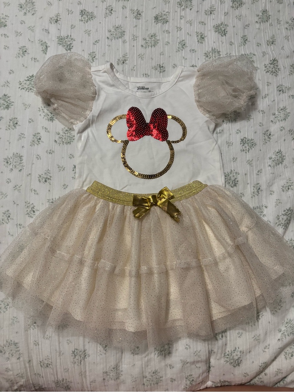 Girls White and Gold Tulle Minnie-Inspired two piece outfit